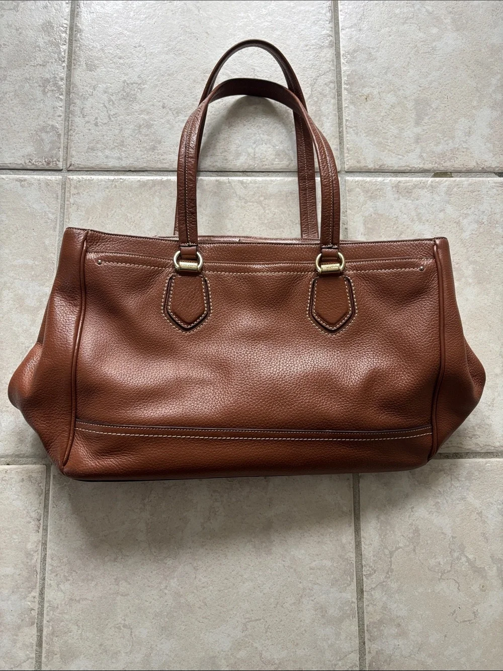 Cole Haan Brown Leather Tote Bag with Navy Interior